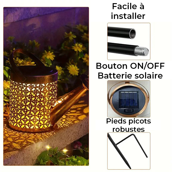 Lampe solaire arrosoir de jardin